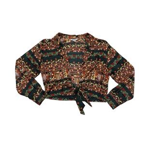 Vintage Taurus II Long Sleeve Blouse Women’s 14 Cropped Shirt Tie Waist Top 90’s